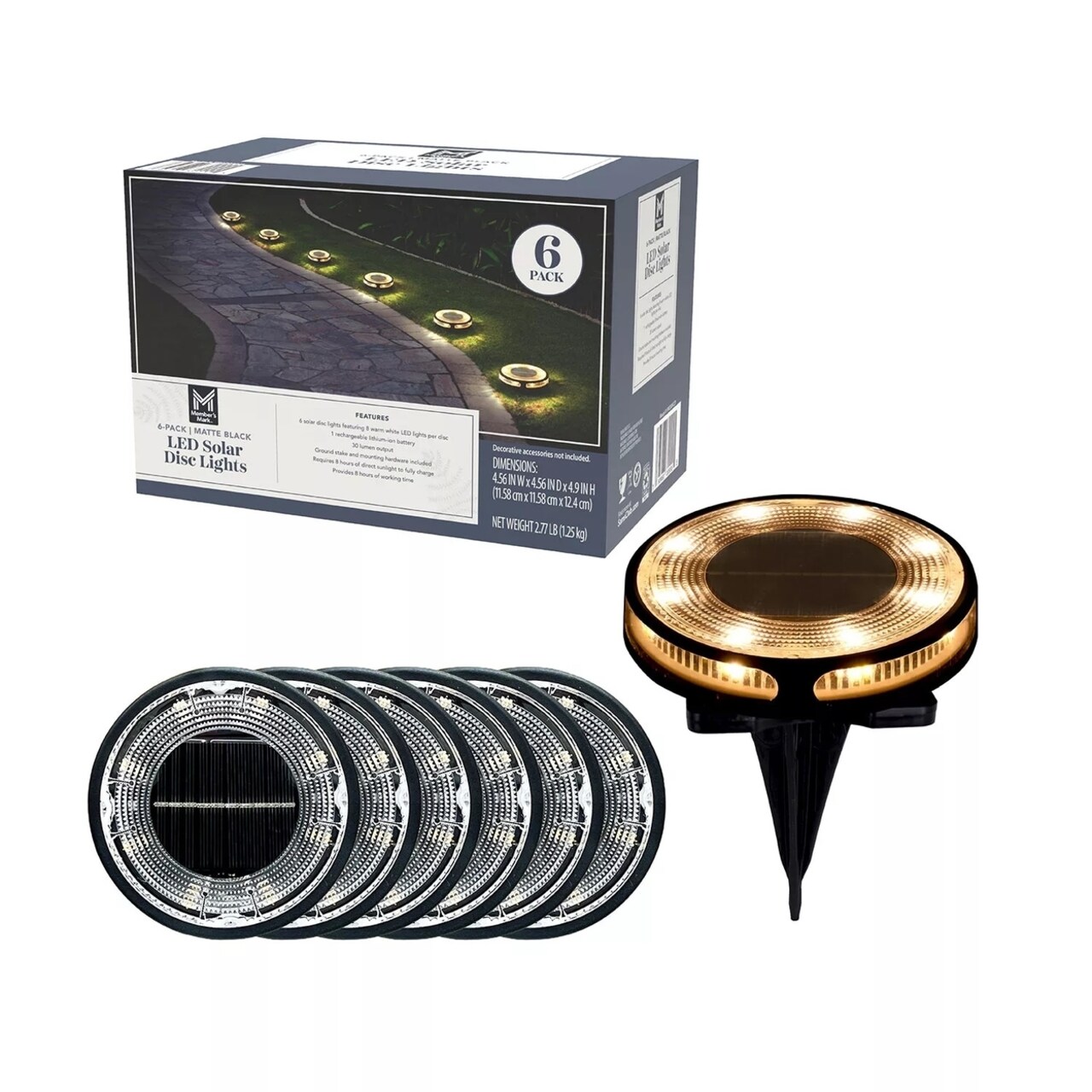 Members Mark 6-Piece Led Solar Disc Lights - 30 Lumens